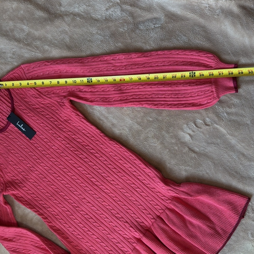 NWT Lulus Coziest Poise Pink Cable Knit Long Sleeve Sweater Mini Dress size M - Picture 9 of 15